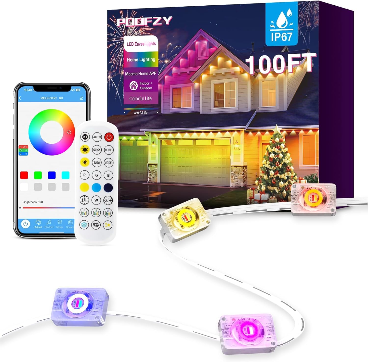 Permanent Outdoor Lights for House, 100ft RGB+IC Smart Outdoor Decor, 50 Scene Modes, App/Remote Control, IP67 Waterproof, for Christmas, Holiday, Daily & Pool Party Decor, House Roof Lighting Permanent Outdoor Lights for House, 100ft RGB+IC Smart Outdoor Decor, 50 Scene Modes, App/Remote Control, IP67 Waterproof, for Christmas, Holiday, Daily & Pool Party Decor, House Roof Lighting