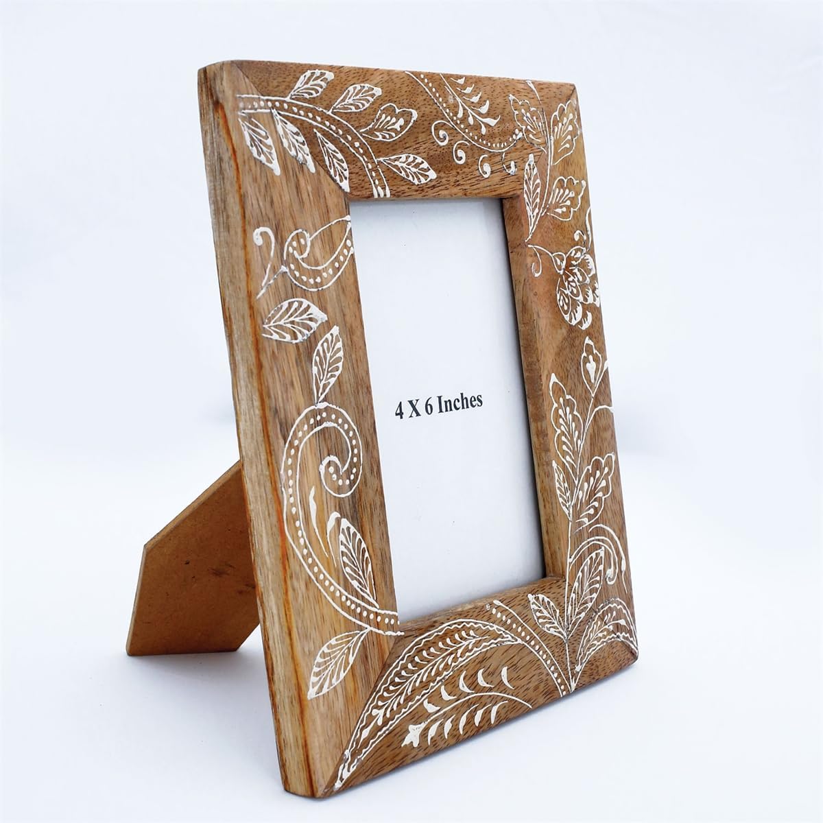 Foreside Home & Garden Natural Wood 4 x 6 inch Floral Pattern Decorative Wood Picture Frame