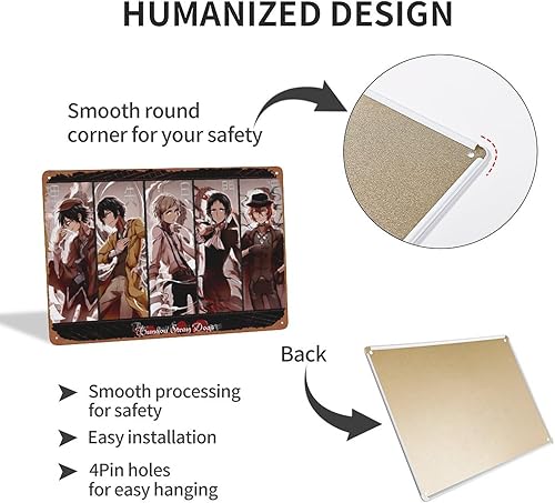 Miniatura 4 de KIVYYB Bungou - Póster de metal con diseño de perros callejeros, estilo retro, 8 x 12 pulgadas