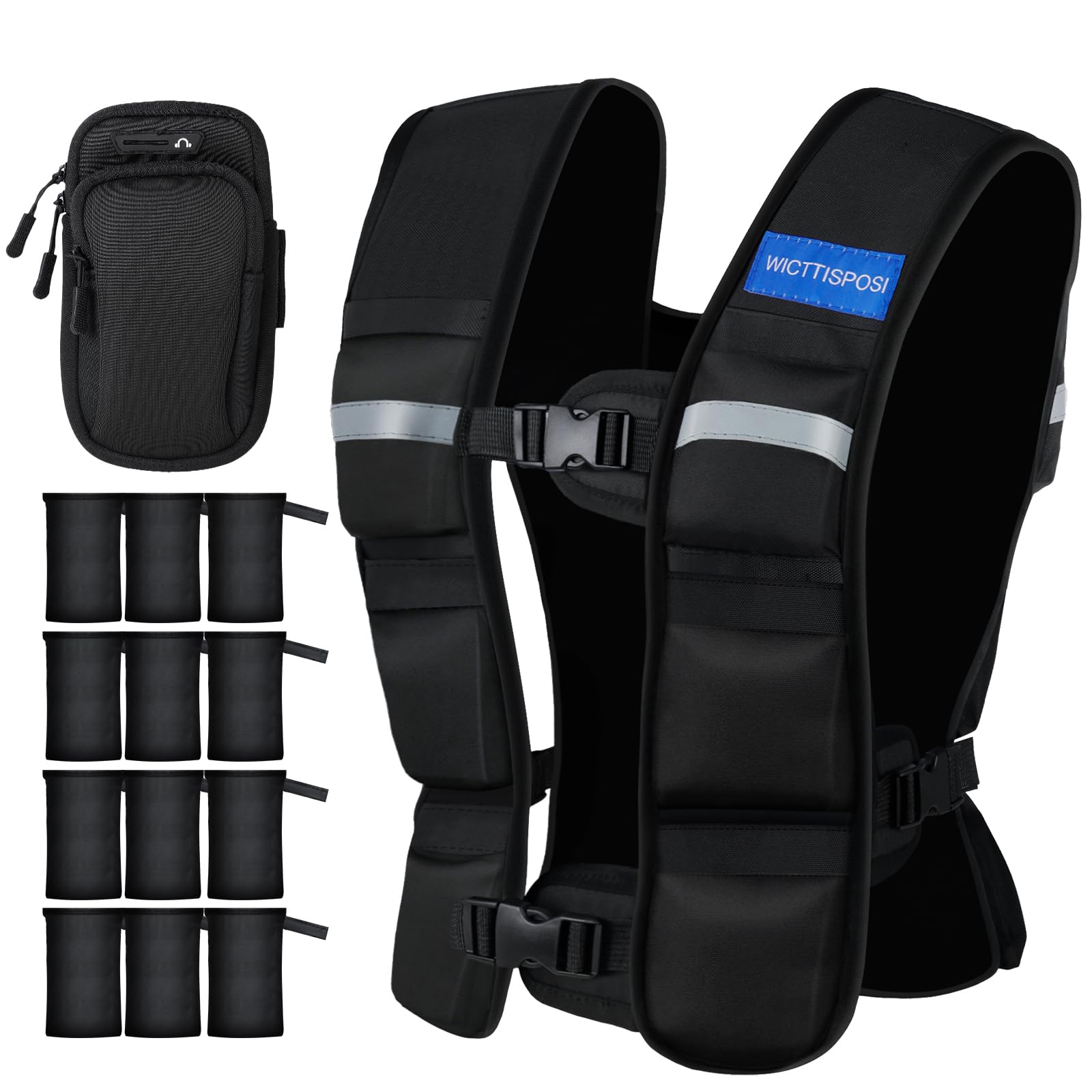 Weighted Vest for Women, 2-12 lbs Adjustable Steel Shot Slim Fit Curvy Workout Vest with Reflective Strips and Phone Armband for Running Walking Fitness