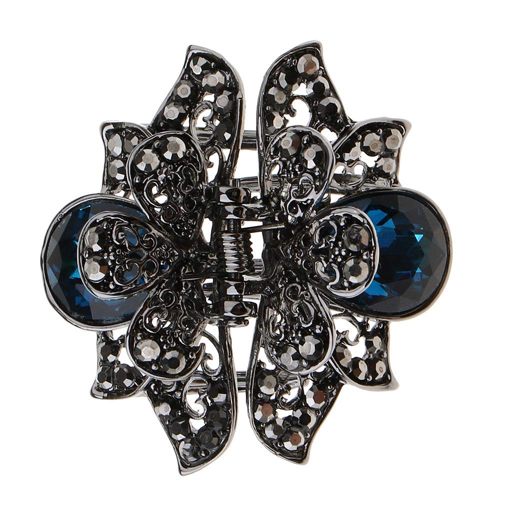 Damen Haarspange Vintage – Dunkles Silber, Schmetterling Blau, Metall, 6 Cm, Von Glamour Girlz