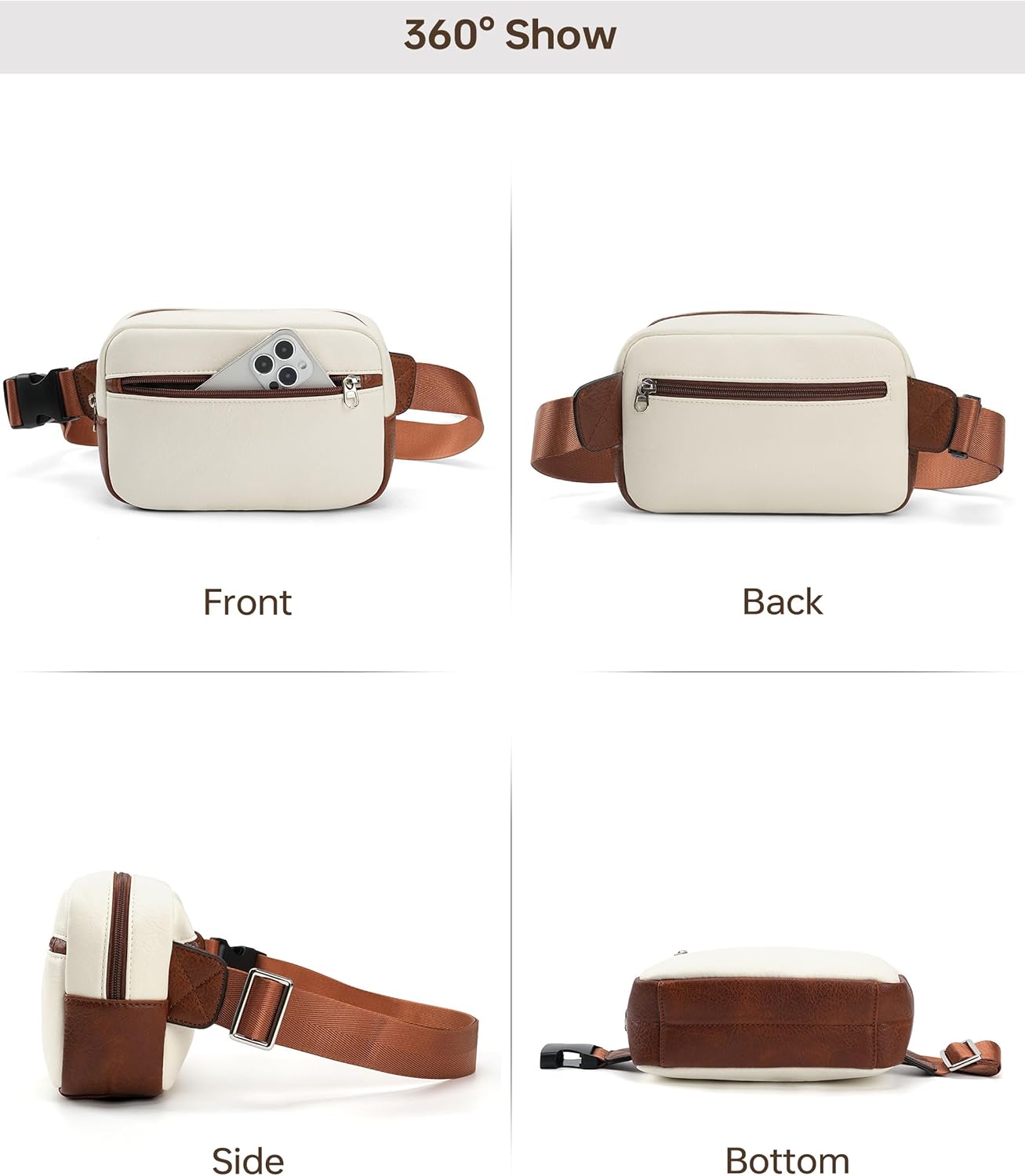 Fanny Packs Belt Bag For Women Men Everywhere Small Fashion Crossbody Bags Waist Pack Vegan Leather Waterproof Cute Sling Chest Bag For Women - Beige - Image 7