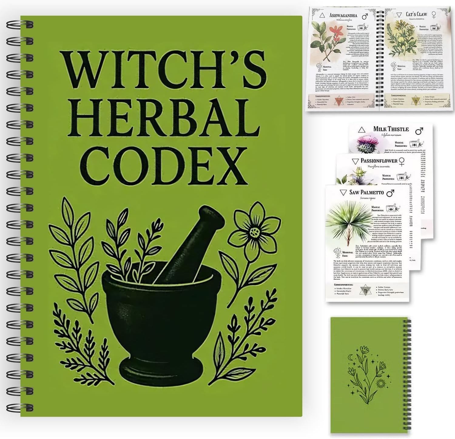 The Enchanted Herbalist's Notebook, Witch's Herbal Codex and Herbal Recipes for Beginners & Experts, Kitchen Witch Spells & Herb Magic Guide, Magical Herb Notebook and Witchcraft Diary (1, Green)