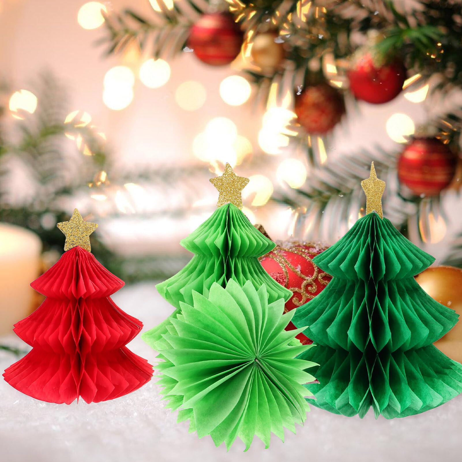 3 palline decorative per albero di Natale, decorazioni 3D a nido d'ape, in carta, da appendere, per feste di Natale, vacanze, albero, casa, aula, centro commerciale, hotel (bianco avorio