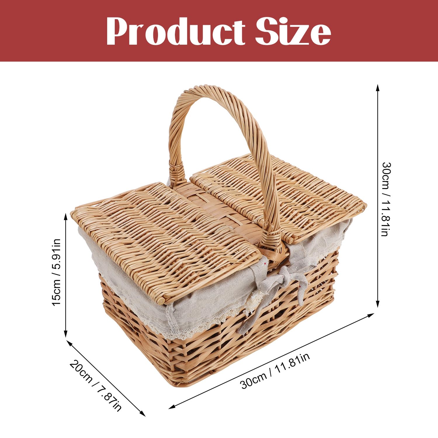 Panier Pique-Nique, Osier Couvercle, Doublure (Marguerite)