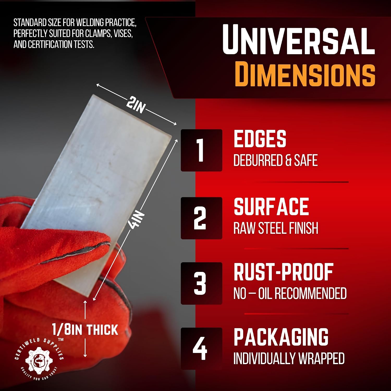 Welding Coupons 20 pack, 2 x 4 x 1/8" Mild Steel Welding Kit, Welding Practice for MIG TIG Gas Arc Stick and Wirefeed