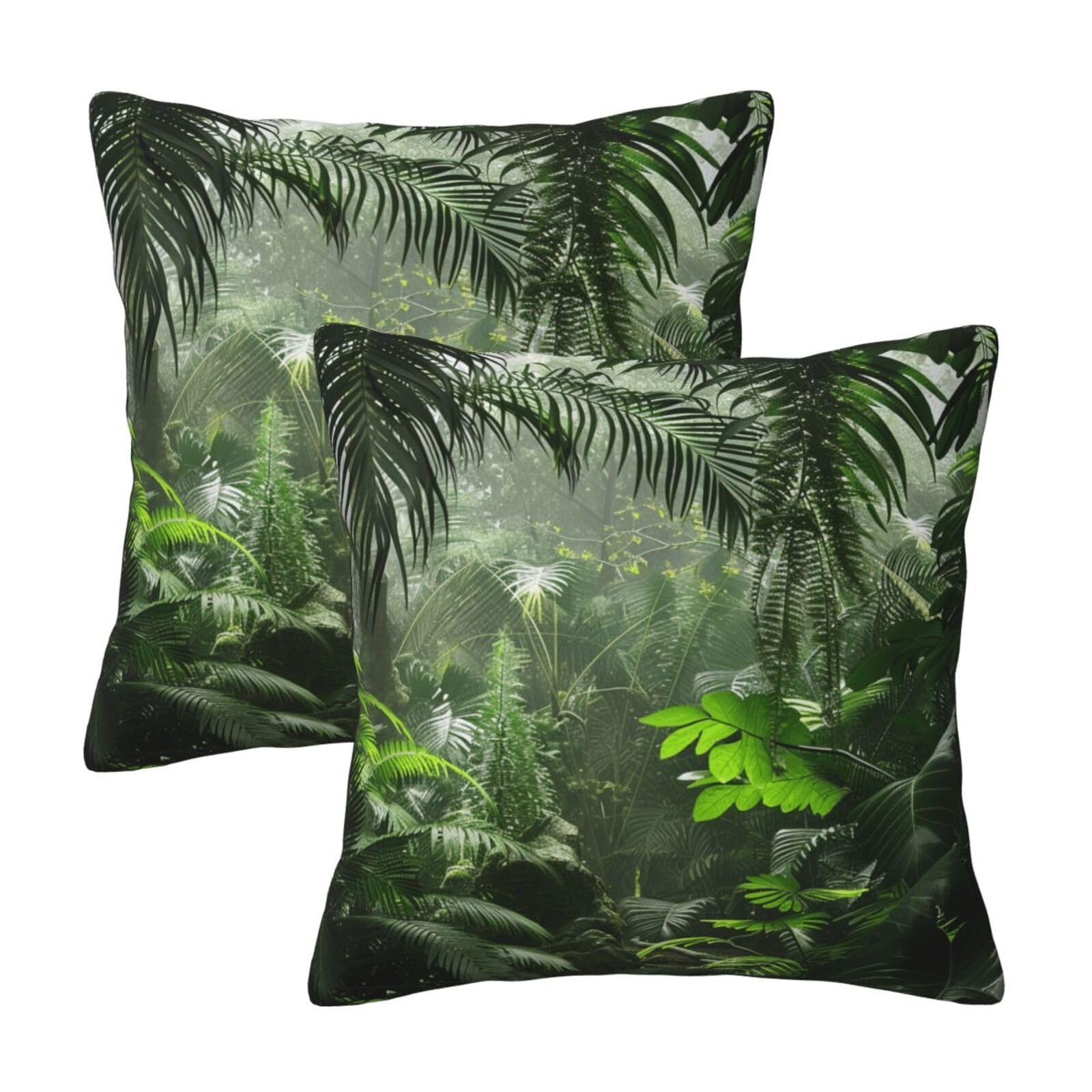 kkvhhyuo Tropical Rainforest Print Pillow Covers Set of 2, Square Decorative Cushion Covers with Hidden Zipper, Throw Pillow Cases for Living Room Sofa Bed Chair, 45x45 cm