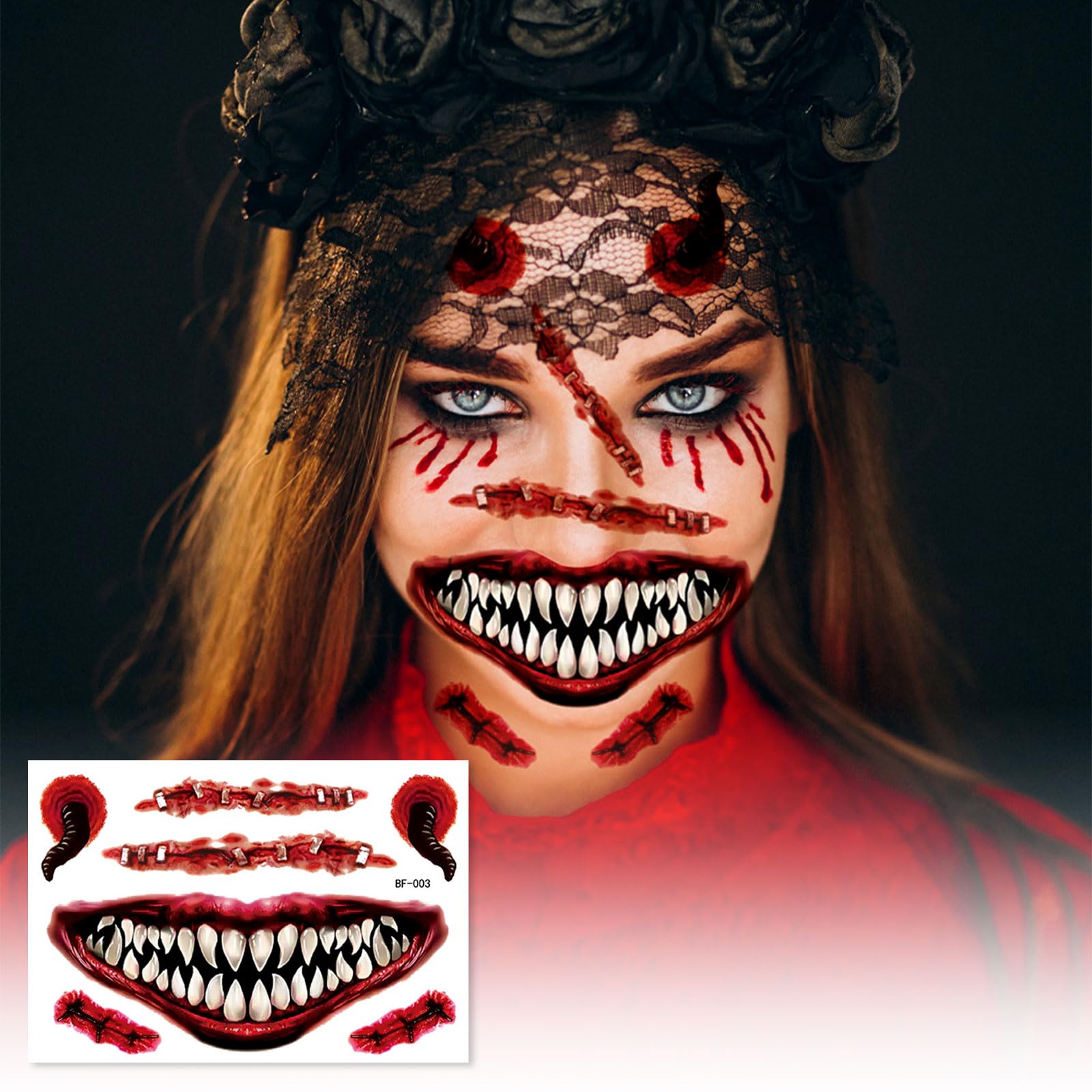 Pack De 13 Tatouages Temporaires Réalistes Cicatrices - Faciles à Appliquer - Thème Halloween