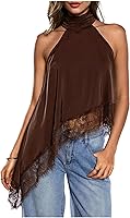 Milumia Women's Lace Halter Neck Sleeveless Tank Top Asymmetrical Hem Summer Going Out Top