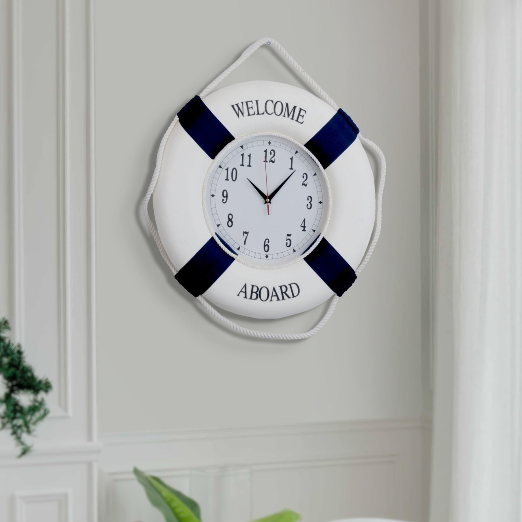 ACCENT COLLECTION HZ Nautical Round Wall Clock, 18" Silent Decorative Clock, Lifebuoy Coastal Beach Themed Decor, Nautical Gifts