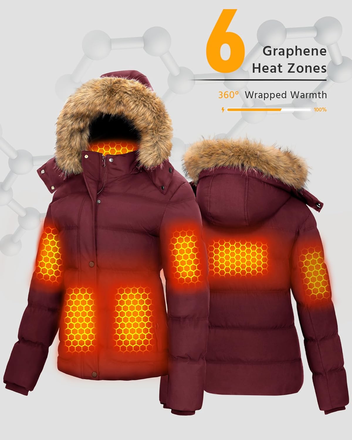 Wulcea Graphene Heated Jacket For Women 12V 18400mAh Fast Charge With Large Capacity - Image 4
