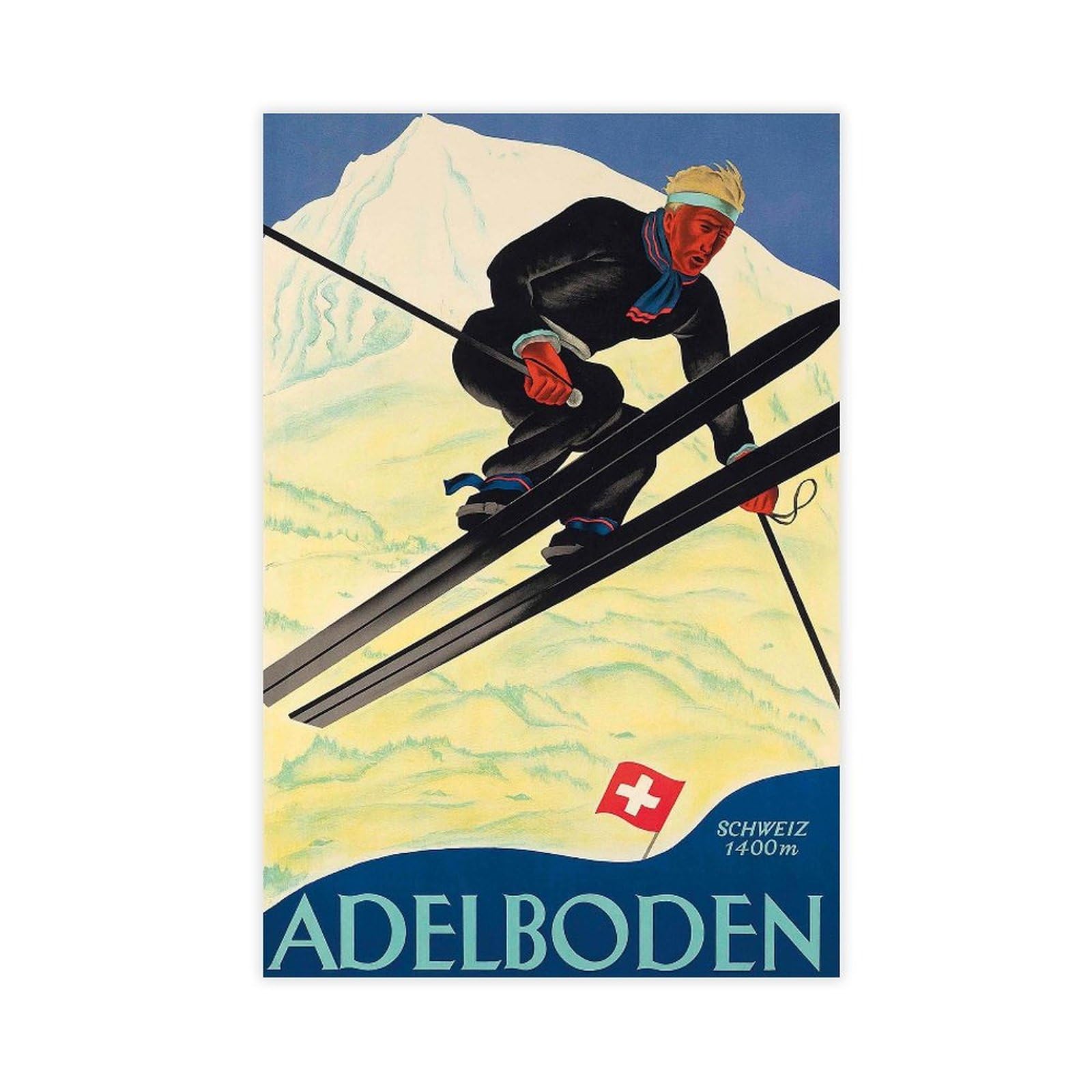 Ncudank Adelboden Vintage Ski Poster Canvas Poster Bedroom Decor Landscape Office Room Decor Gift 08X12inch(20X30cm)