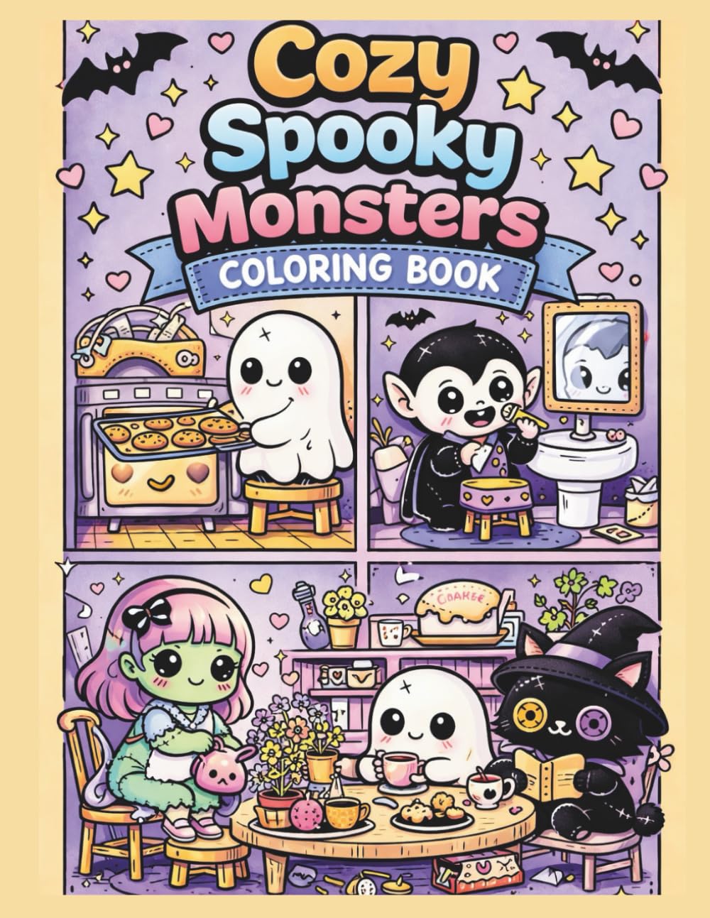 Cozy Spooky Monsters Coloring Book: Cute and Creepy Kawaii Characters Doing Everyday Life – Relaxation, Mindfulness, and Fun Coloring Pages for Teens & Adults