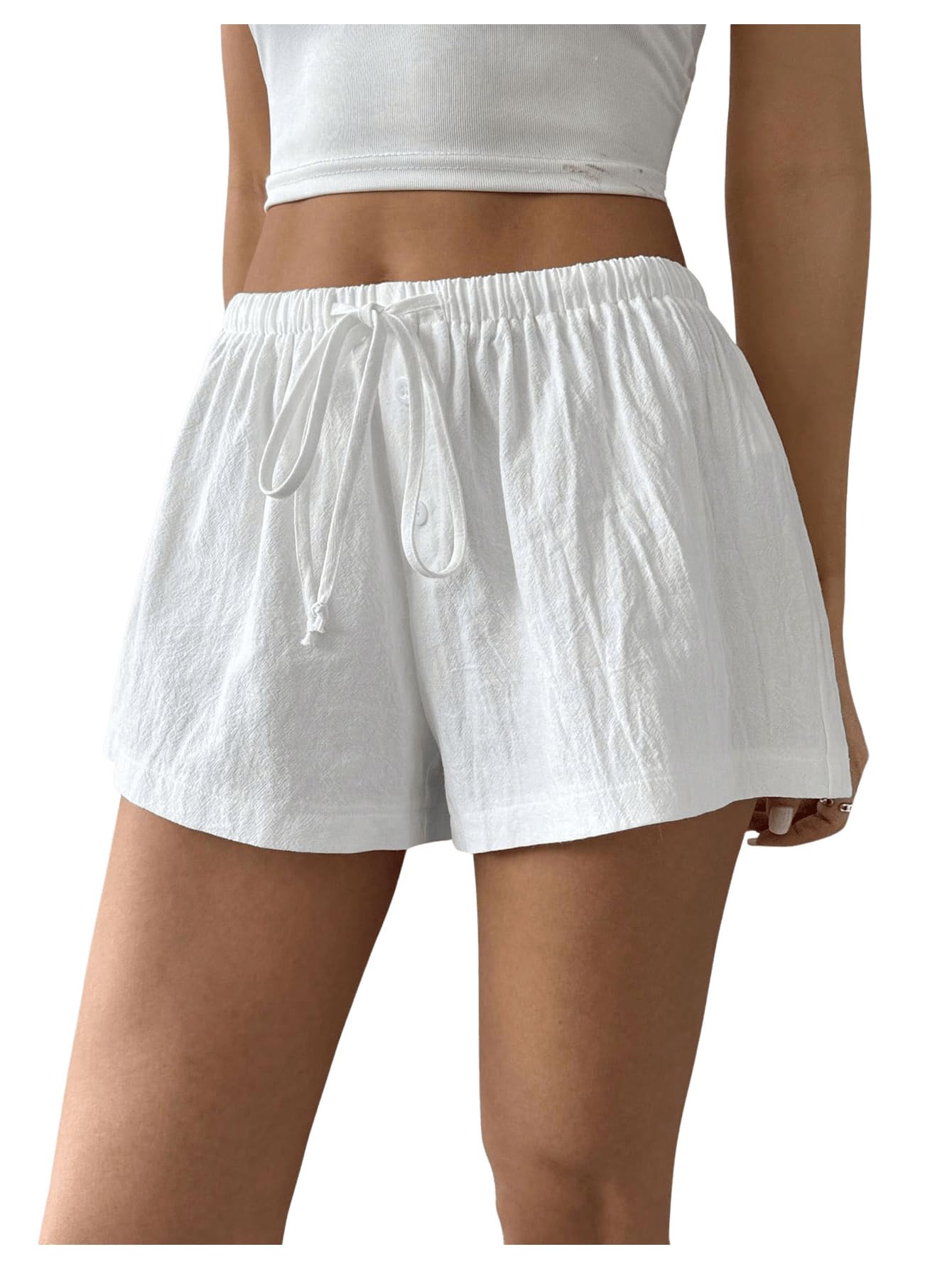 Womens Drawstring Waist Wide Leg Lounge Shorts Casual Summer Fashion Apparel-image-49