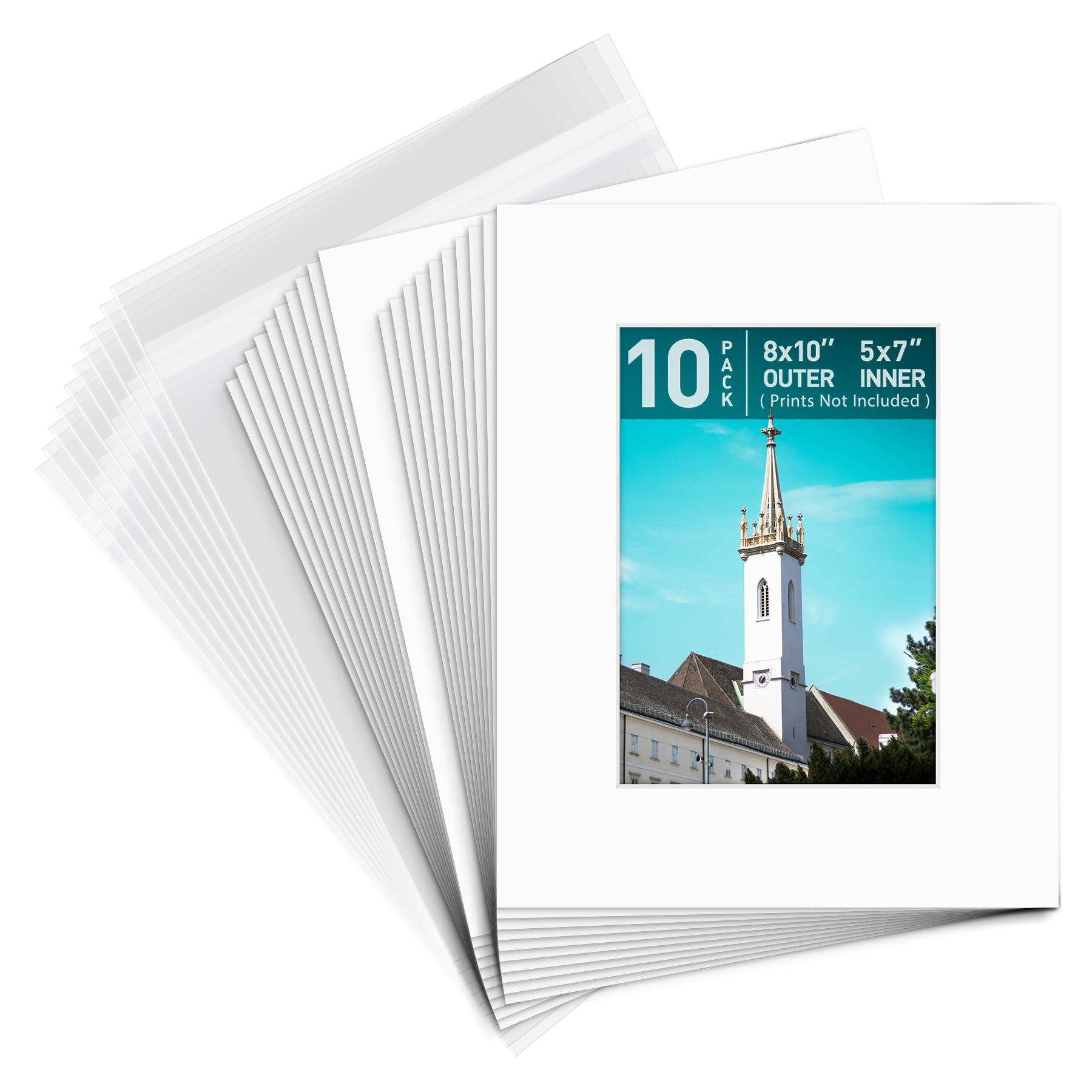 Golden State Art, White 8x10 Picture Mats Mattes with White Core Bevel Cut for 5x7 Photo + Backing +Bags by Golden State Art-image-27