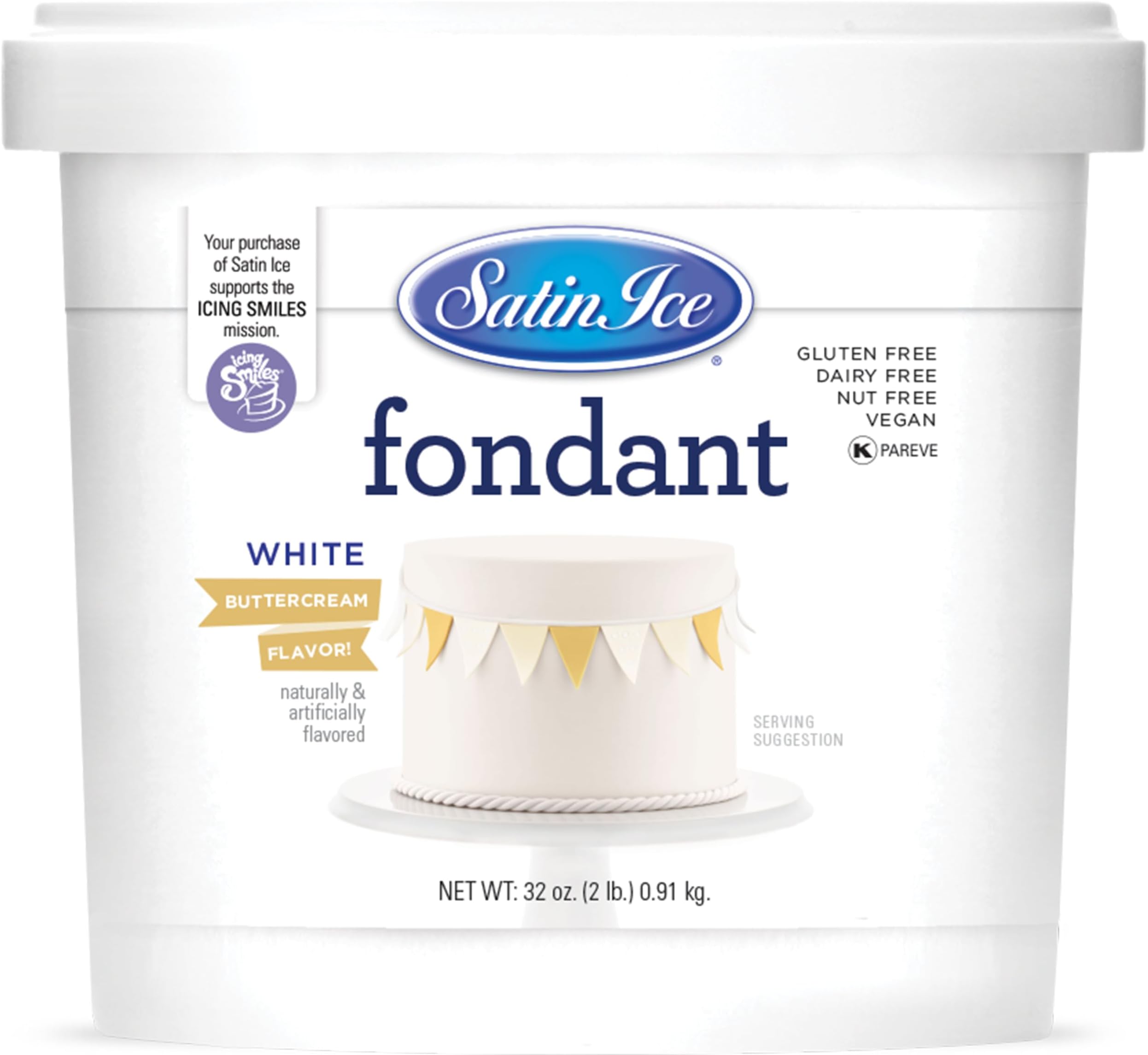 Satin Ice Fondant for Cake Decorating, White Buttercream (2 Pound)