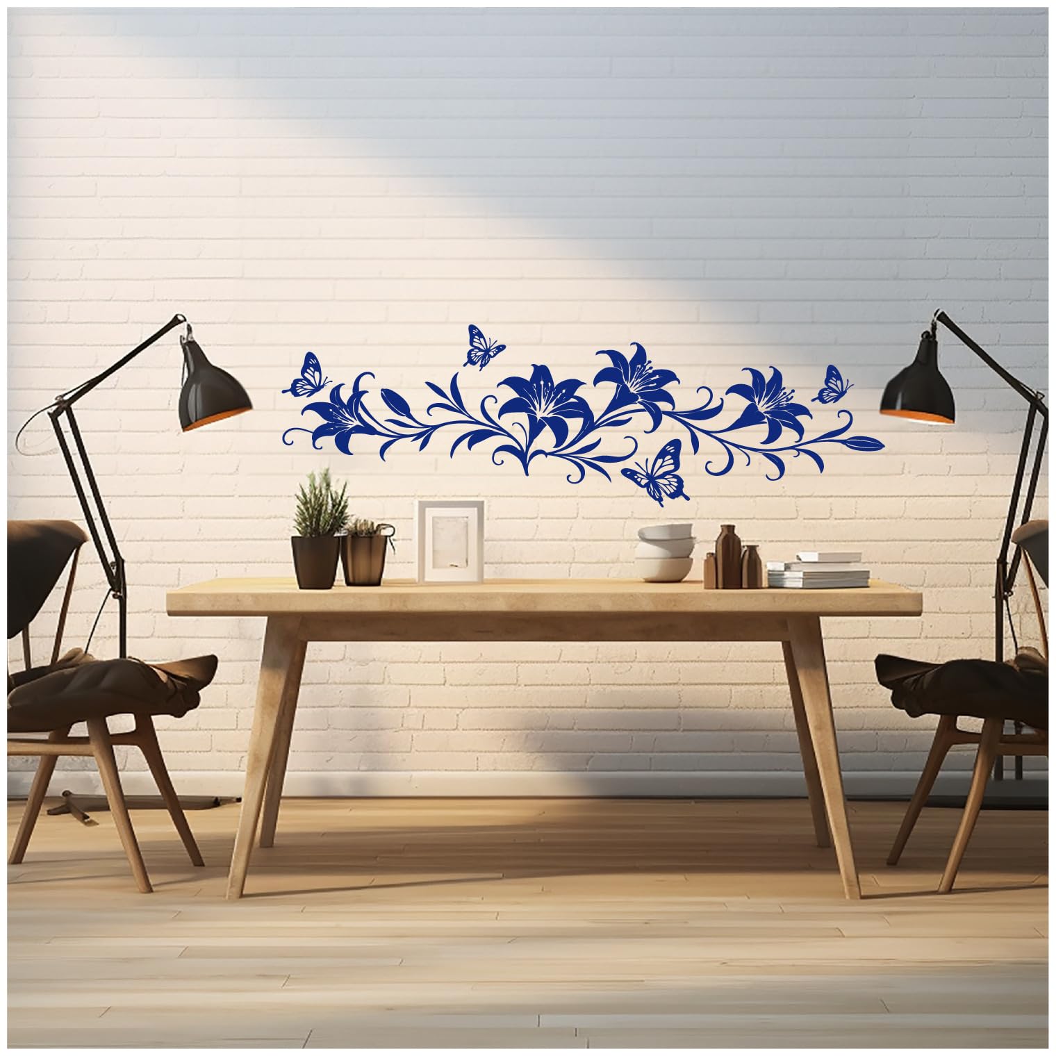 Samunshi® Wandtattoo Lilien Blumenranke länglich mit Schmetterlingen Elegante Blumen Wanddekoration Florales Wandmotiv für Wohnzimmer, Schlafzimmer, Flur und Küche gelb 150 x 51cm