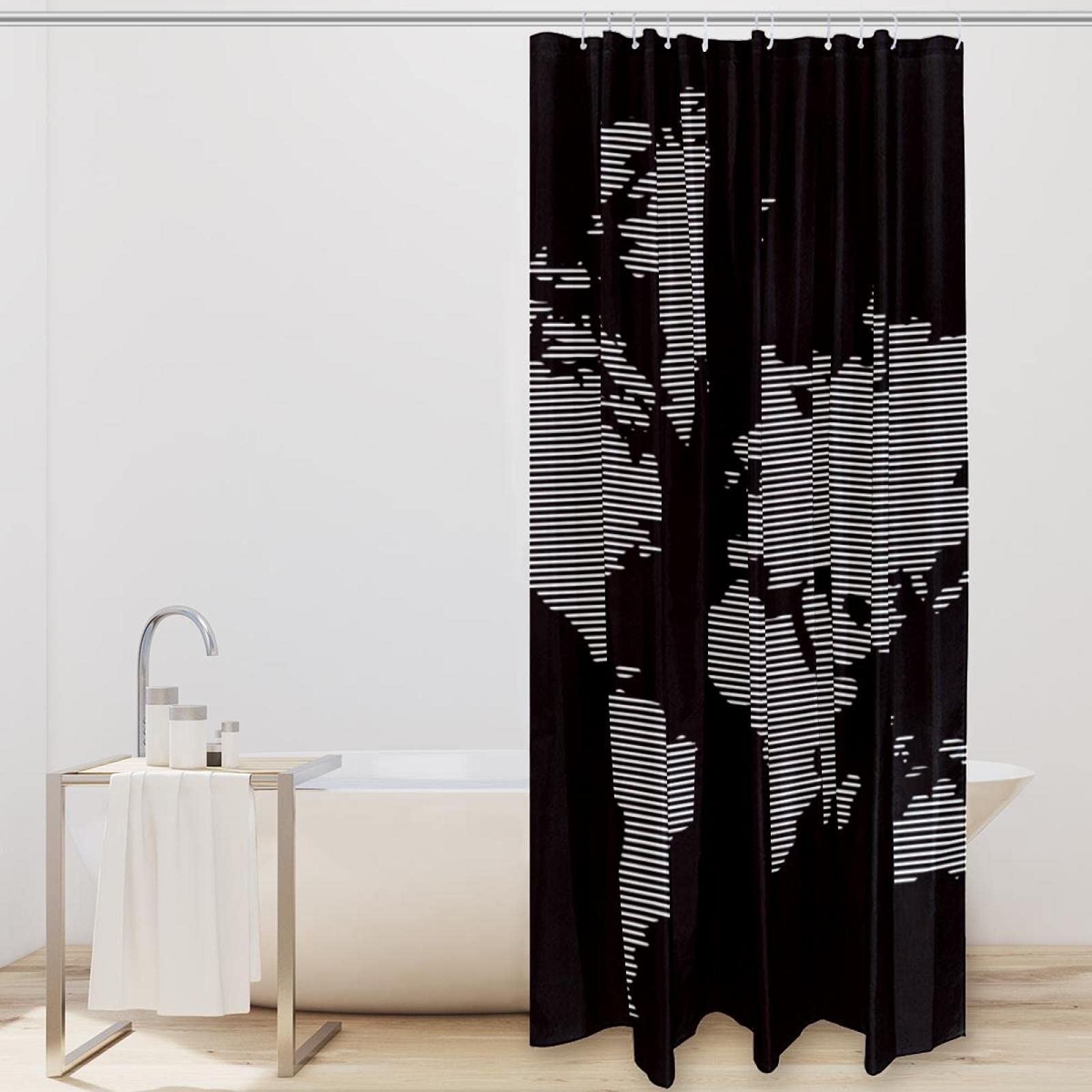 Tenda da doccia anticata con mappa del mondo con 12 ganci, impermeabile e lavabile, 72 x 72 cm