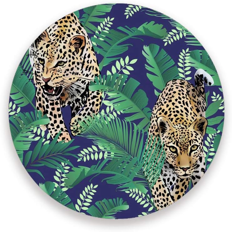 Ruchen Absorbent Drink Coasters Cheetah Leopards Palm Tropical Jungle Ceramic Mats Home Decor with Cork Backing Round Cup Mat Pad Set of 4