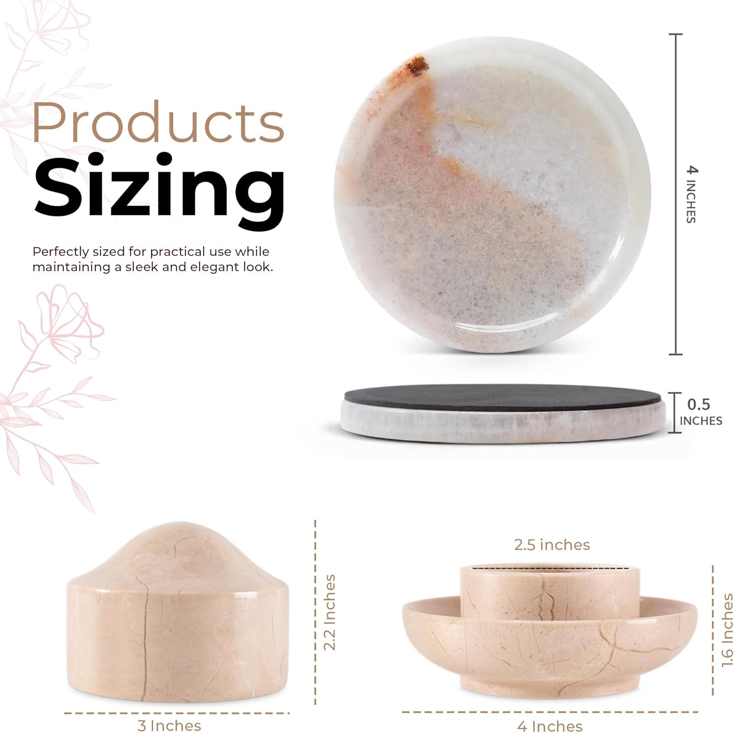 Marble Coasters Set of 4 Cream Onyx & 3" Beige Butter Keeper – Natural Stone Round Drink Coasters for Mug & Glass, Coffee Table Decor with Mini French Butter Dish with Lid,Stone Butter