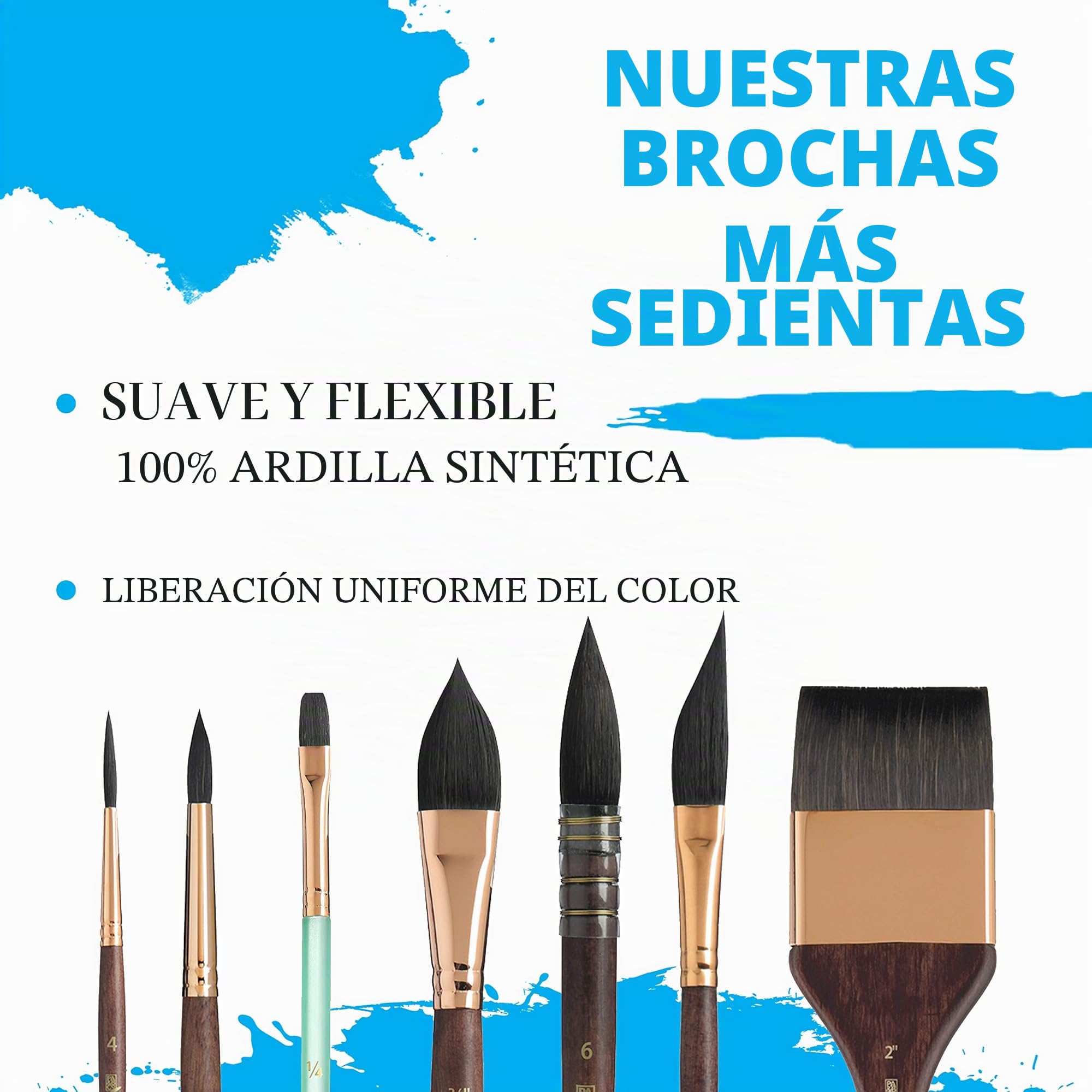 PRINCETON Neptune, Pinceles para acuarela de bellas artes, Ardilla sintética, Set de 4 pinceles, mango corto, Funda de plástico, 4 unidades
