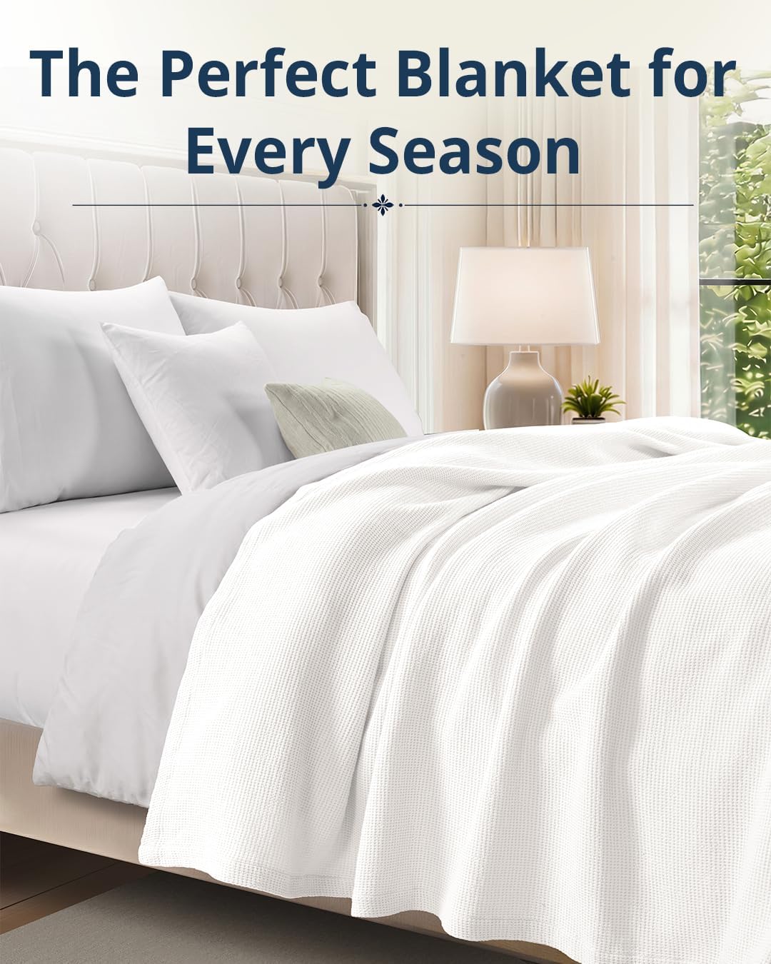 LANE LINEN King Size Blanket - 300 GSM Cotton Blankets - Breathable Soft Fabric, Lightweight & Durable - Premium Waffle Blanket - Great for Everyday Bed Use & Relaxing on Couch - 106"x90" - White