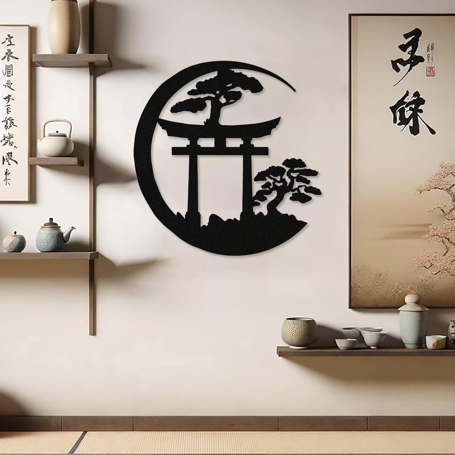 Metal Japanese Wall Art Torii Gate Wall Decor Metal Bonsai Tree Decor Large Japanese Hanging Decorations Torii Gate Art Asian Oriental Decoration for Home Living Room Garden Patio Outdoor