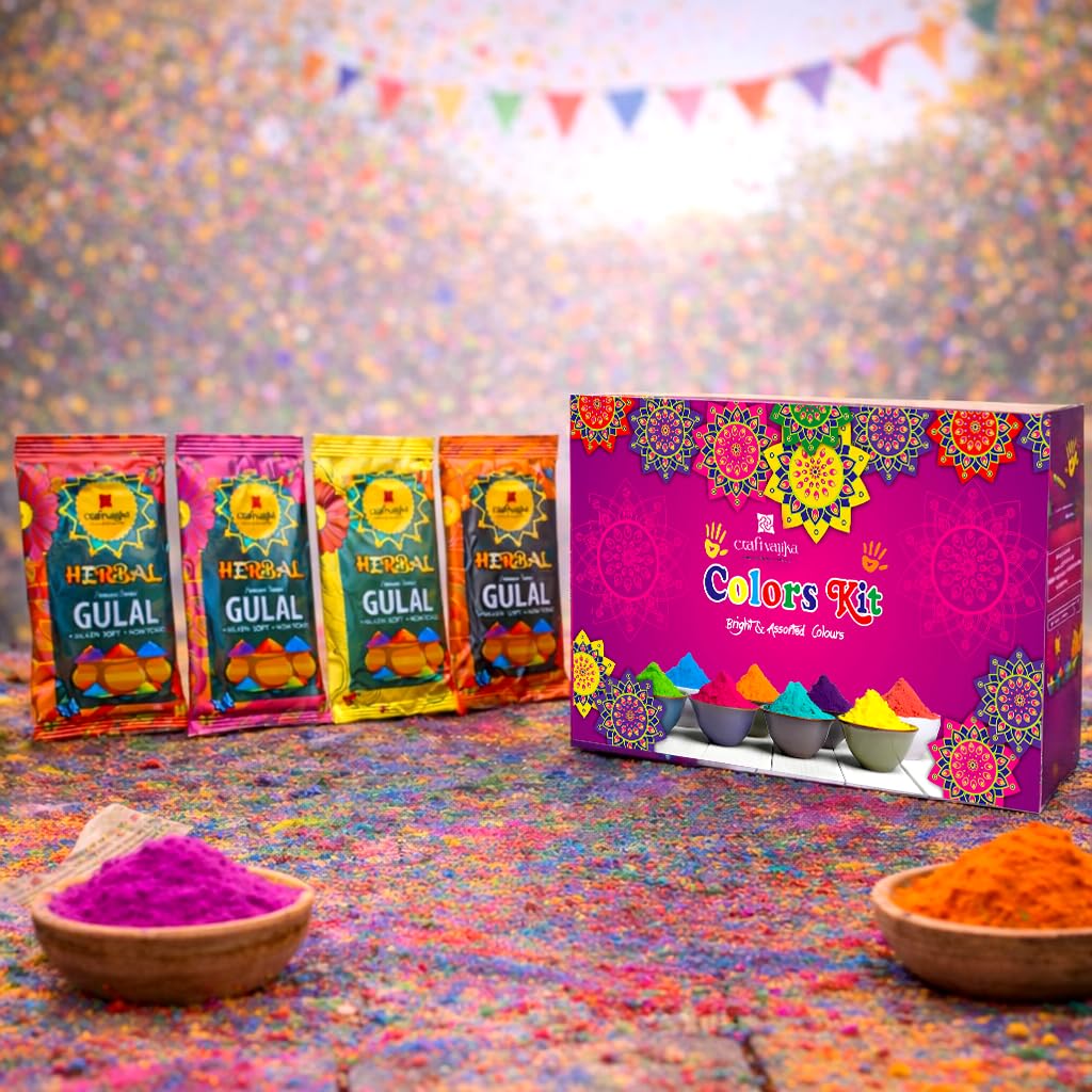CraftVatika Natural Holi Colours Organic Holi Gulal Rang - Pack of 4 (80g x 4 Packet) Gulal Colours - Herbal Eco Friendly Colour for Holi Festival Rang Panchami for Kids Family Men Women 100% Safe