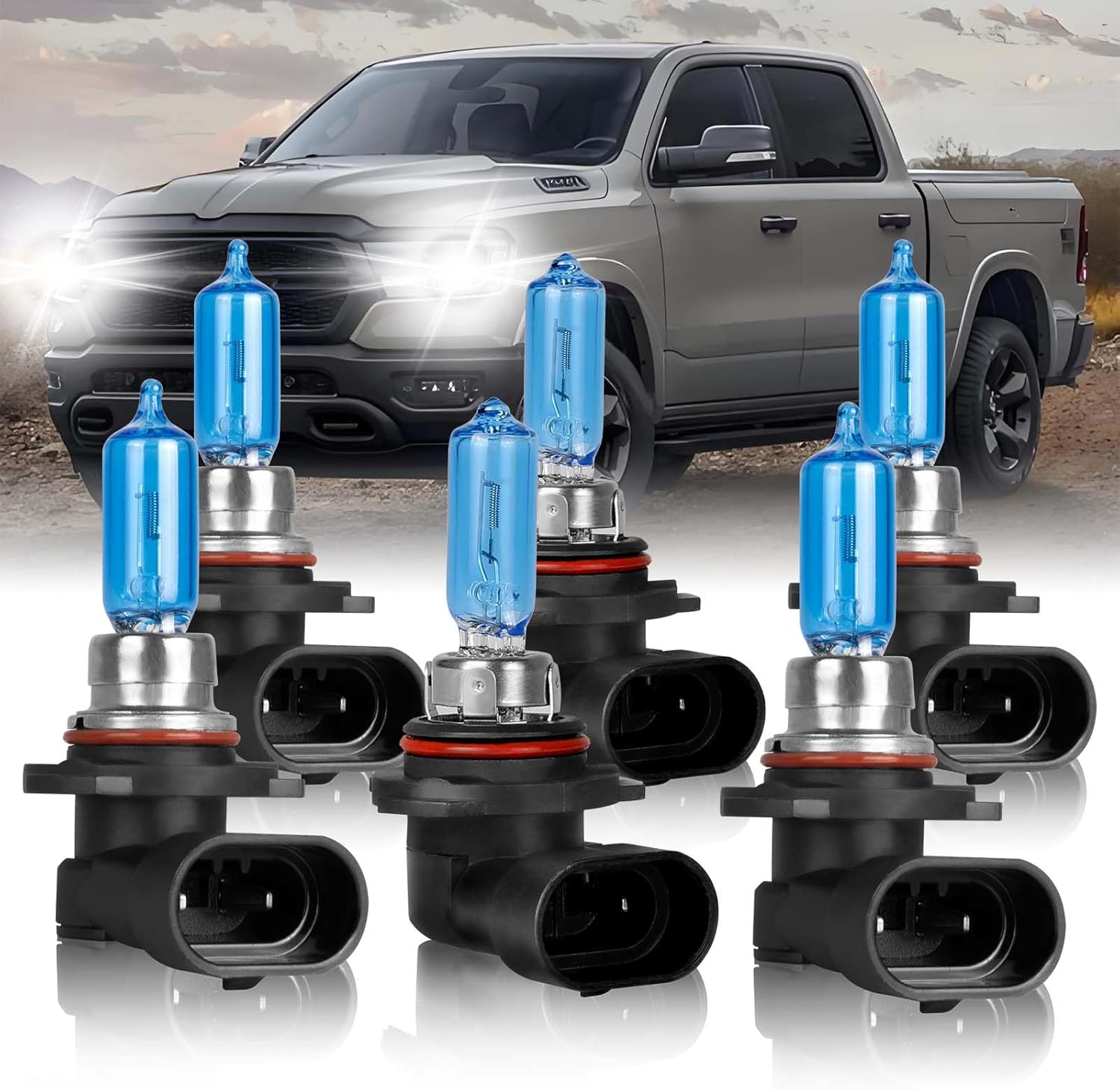 Fit For DODGE RAM 1500 2500 3500 With Projector(2016-2018) Halogen Bulbs, 9005+9005 High Low Beam+9145/9006 Fog Lights, Pack of 6