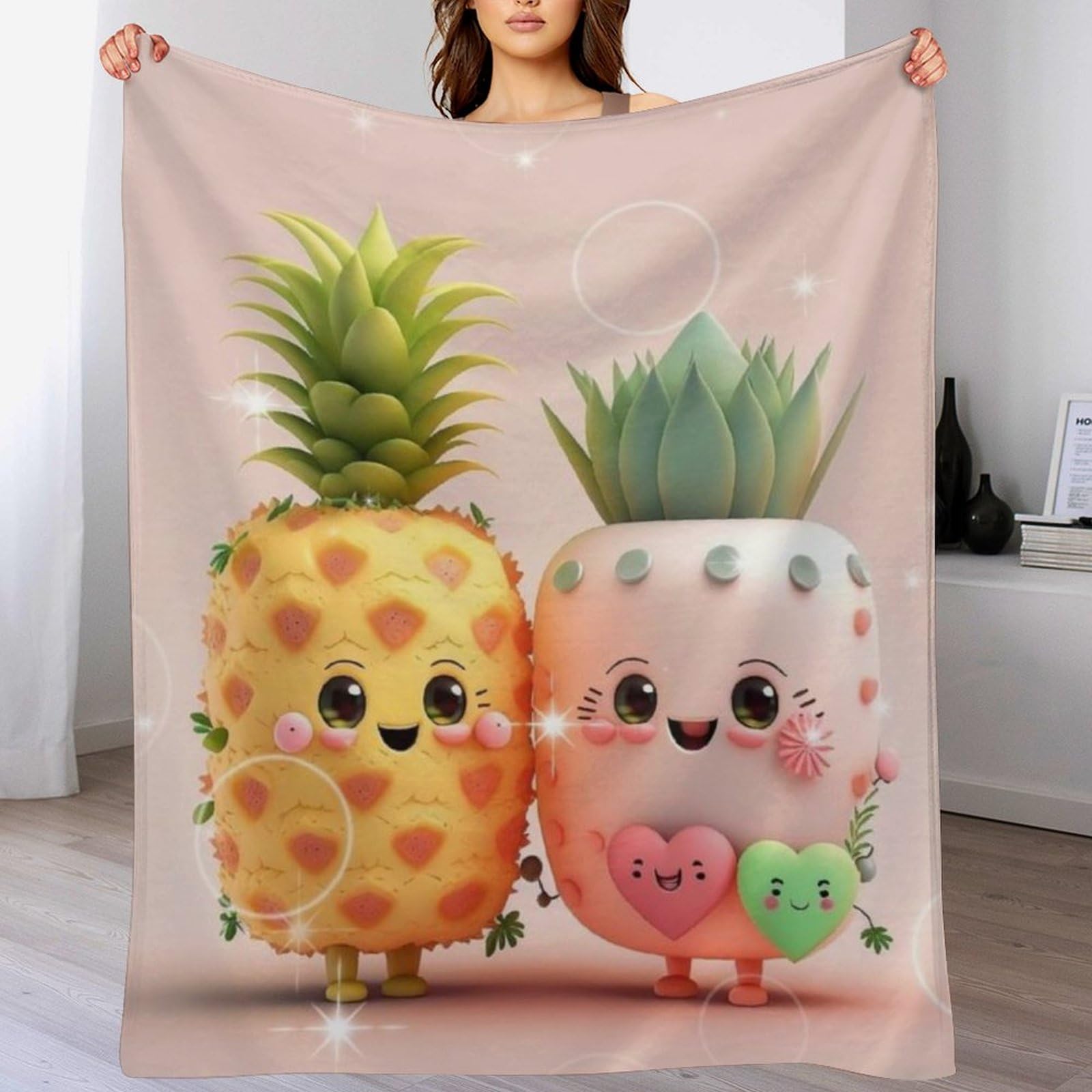 Couverture en Flannel Douce Ananas | Plaid Moelleux Haute Densité pour Lit Chaud 150x200