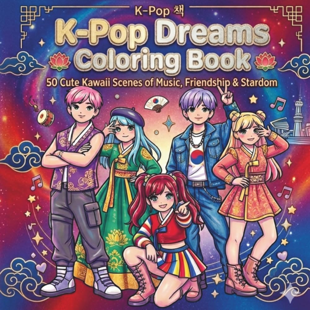 K-Pop Dreams Coloring Book: 50 Kawaii Story Scenes of Friendship, Music & Stardom