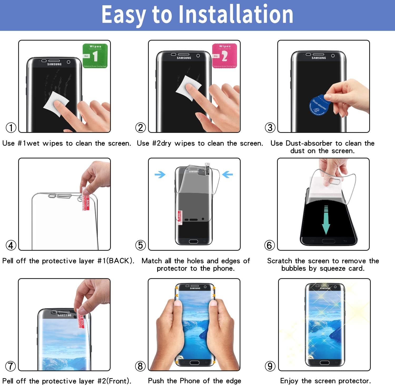HPTech 2-Pack Screen Protector For Samsung Galaxy S7 Edge Full Coverage PET Film, HD Clear, Bubble Free, Case Friendly