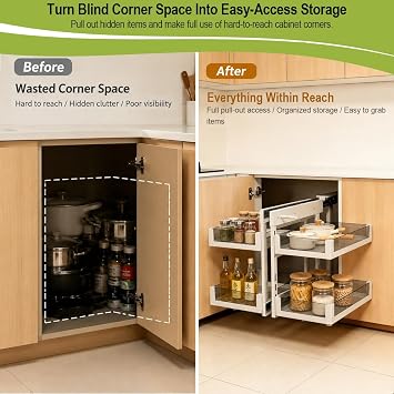 Blind Corner Cabinet Pull Out Organizer, 28 Cabinet, Soft Close