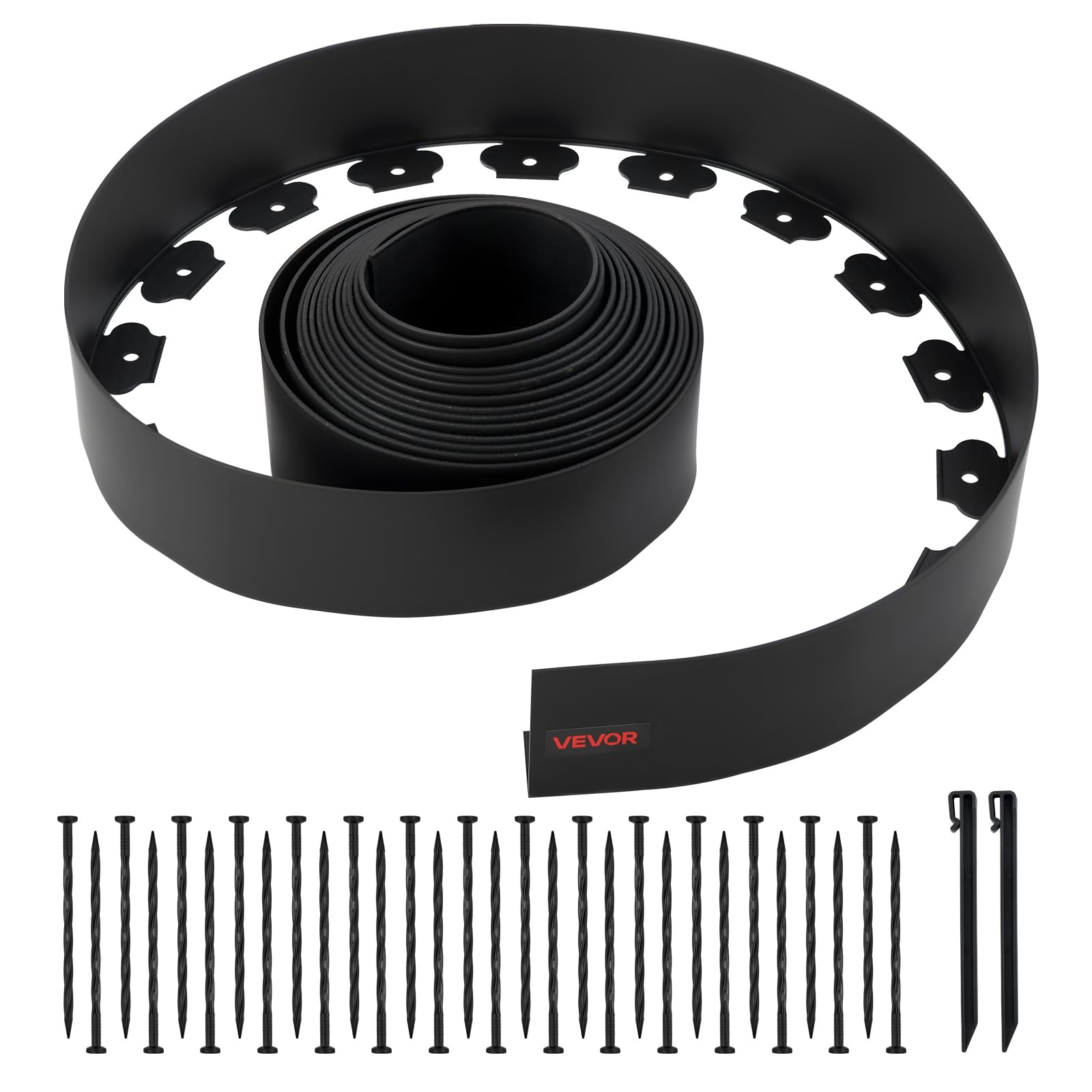 VEVOR Landscape Edging, 33 ft x 4 in Plastic Garden Border Edging with 30 Spikes & 2 Ground Stakes, No Dig, Flexible Lawn Edgings Roll, UV-Resistant Mini Fence Borders for Flower Beds Yard Paver