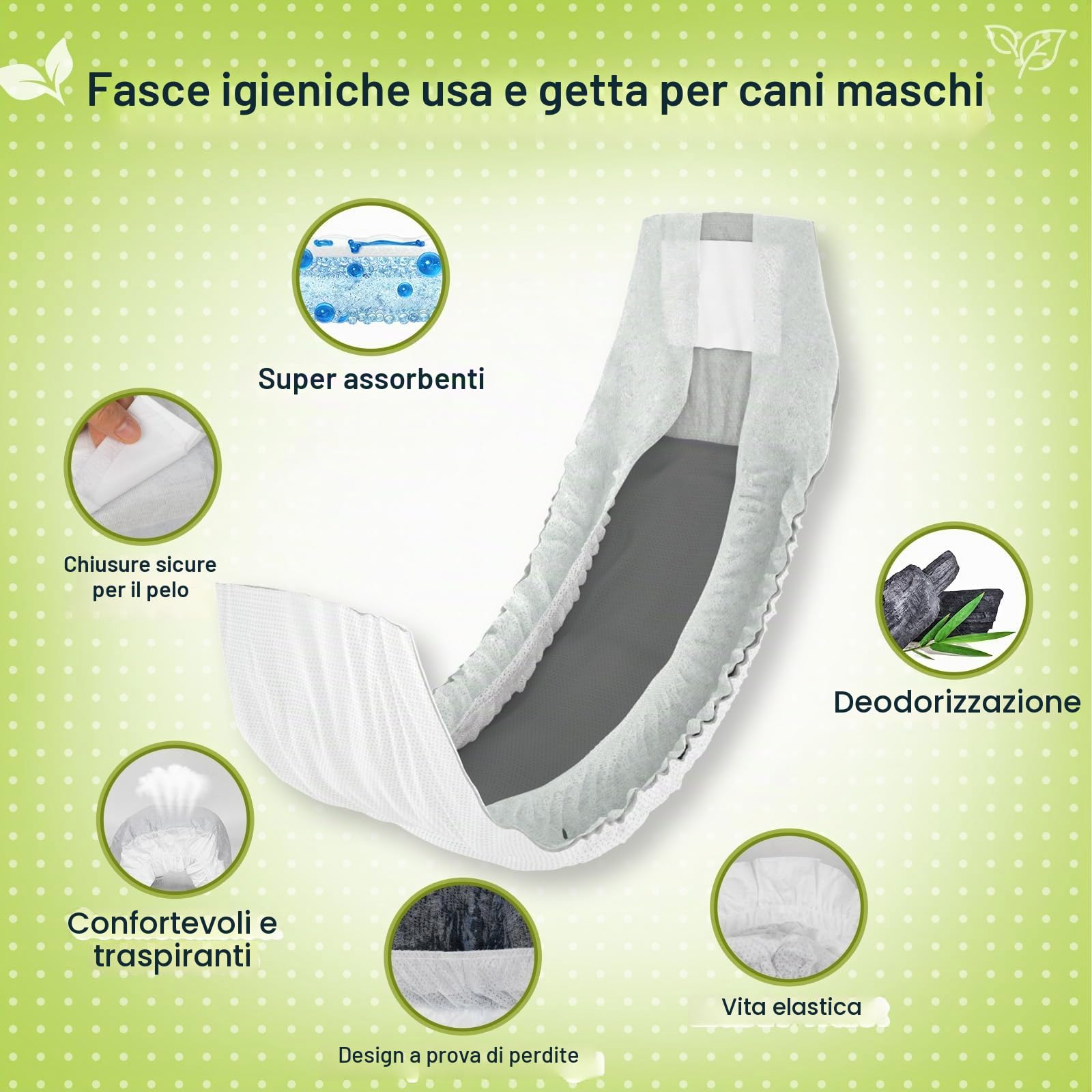 Dono Pannolini per cani maschi, 48 pezzi, fascia pancia per cani maschi, pannolini per cani maschi al carbone, super assorbenti, fasce per cani per incontinenza, viaggi, calore, problemi di marcature
