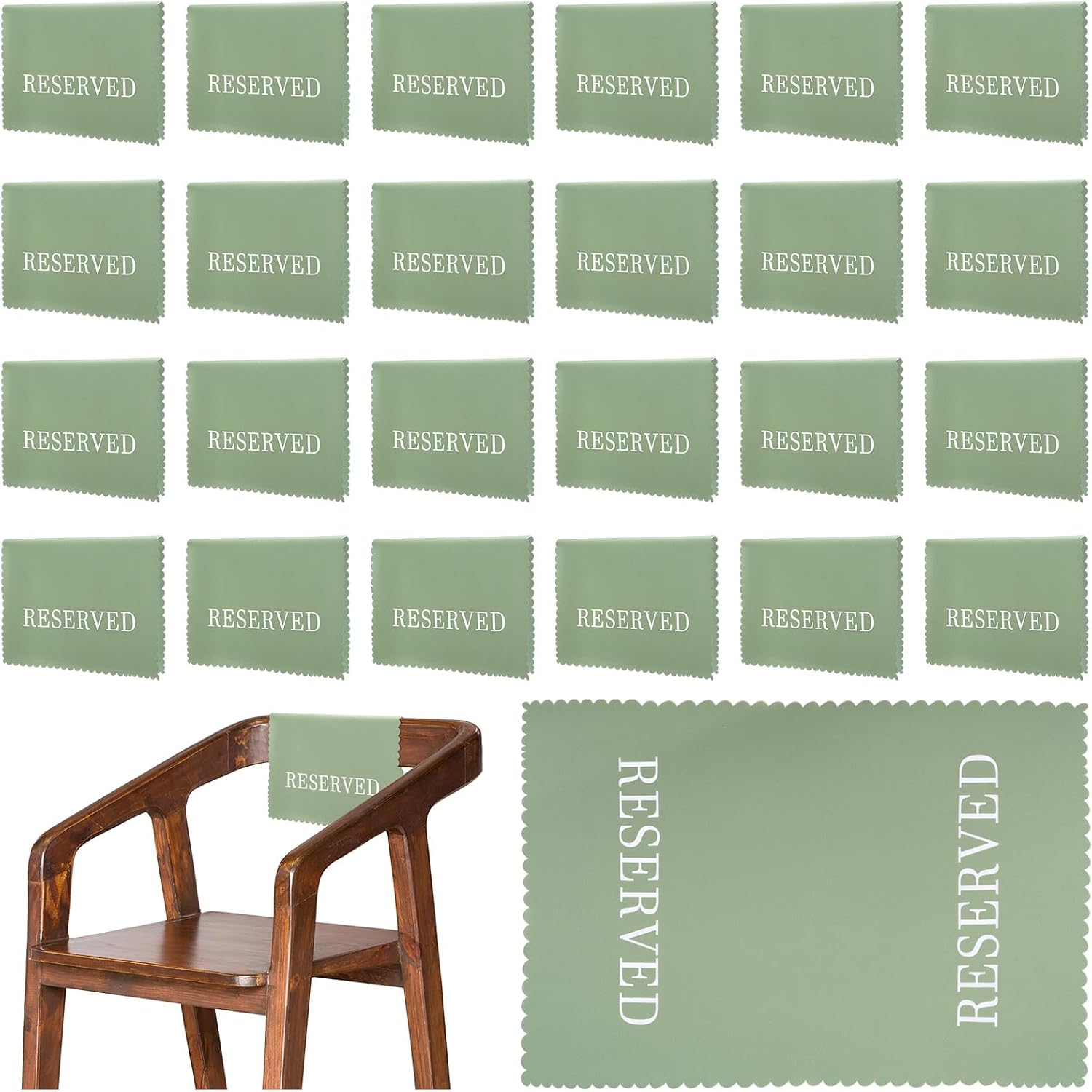 Breling 24 Pcs Reserved Chair Signs Church Pew Wedding Reserved Seating Signs Seat Cover 17 x 11.81 Inches Party Supplies for Guests Celebrations Receptions Bridal Shower Decoration (Sage Green)