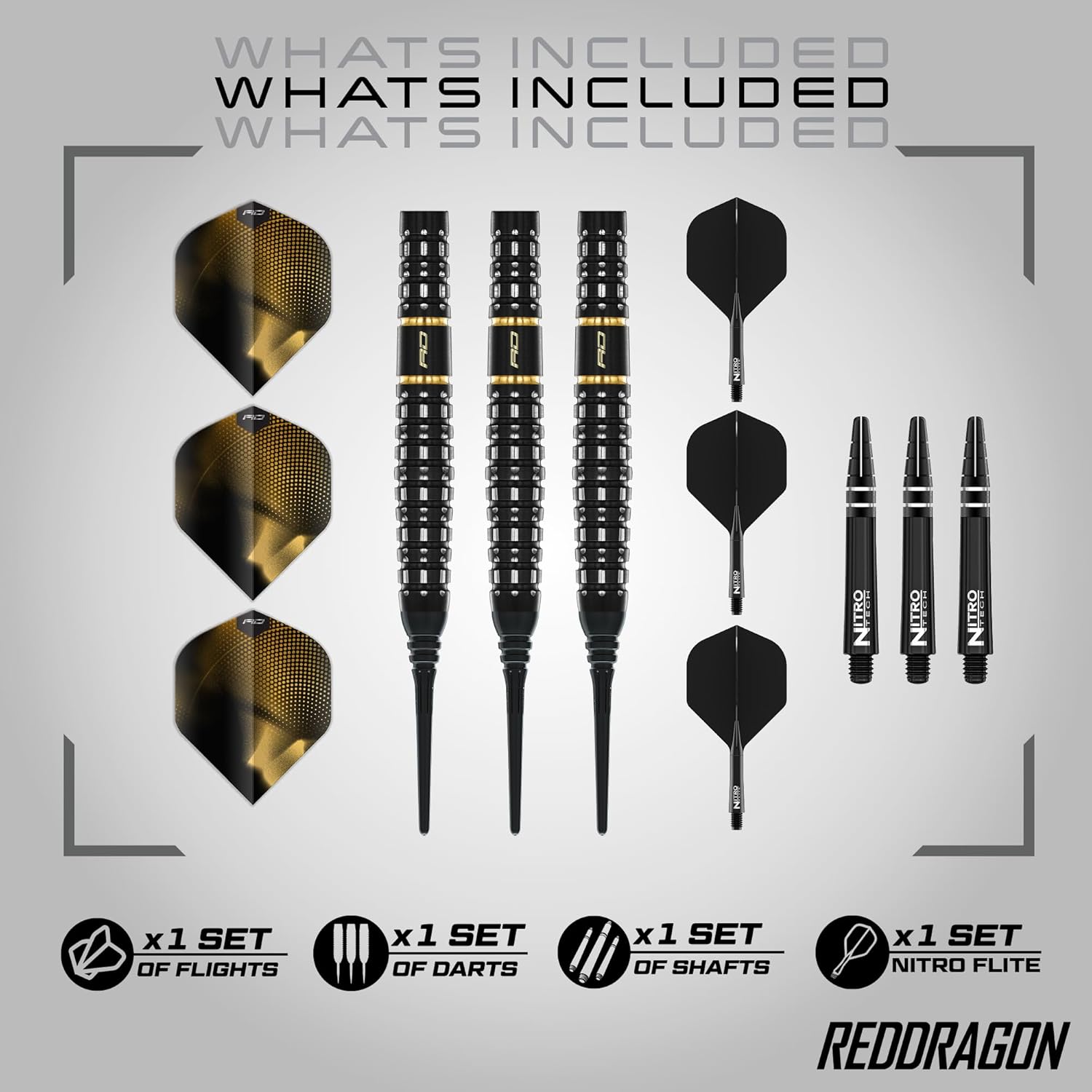 RED DRAGON Darts - Ascend Series - 90% Tungsten Darts Set - Nitro Flite Integrated Flight/Shaft, Dart Flights & Stems | 18g, 20g, 22g, 23g, 24g & 25g - Professional Dart Set