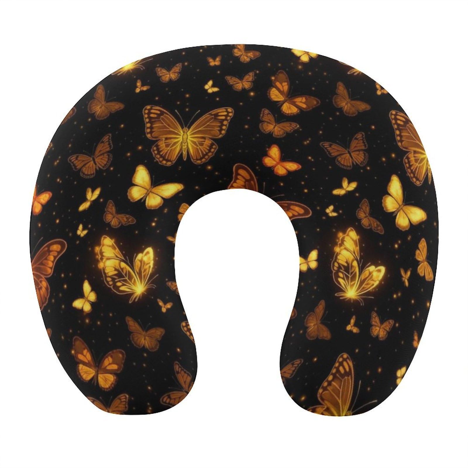 Cute Travel Neck Pillow Butterflies Art Memory Foam U Shaped Cushion, Washable Cover for Boys Girls Airplane Car School Nap
