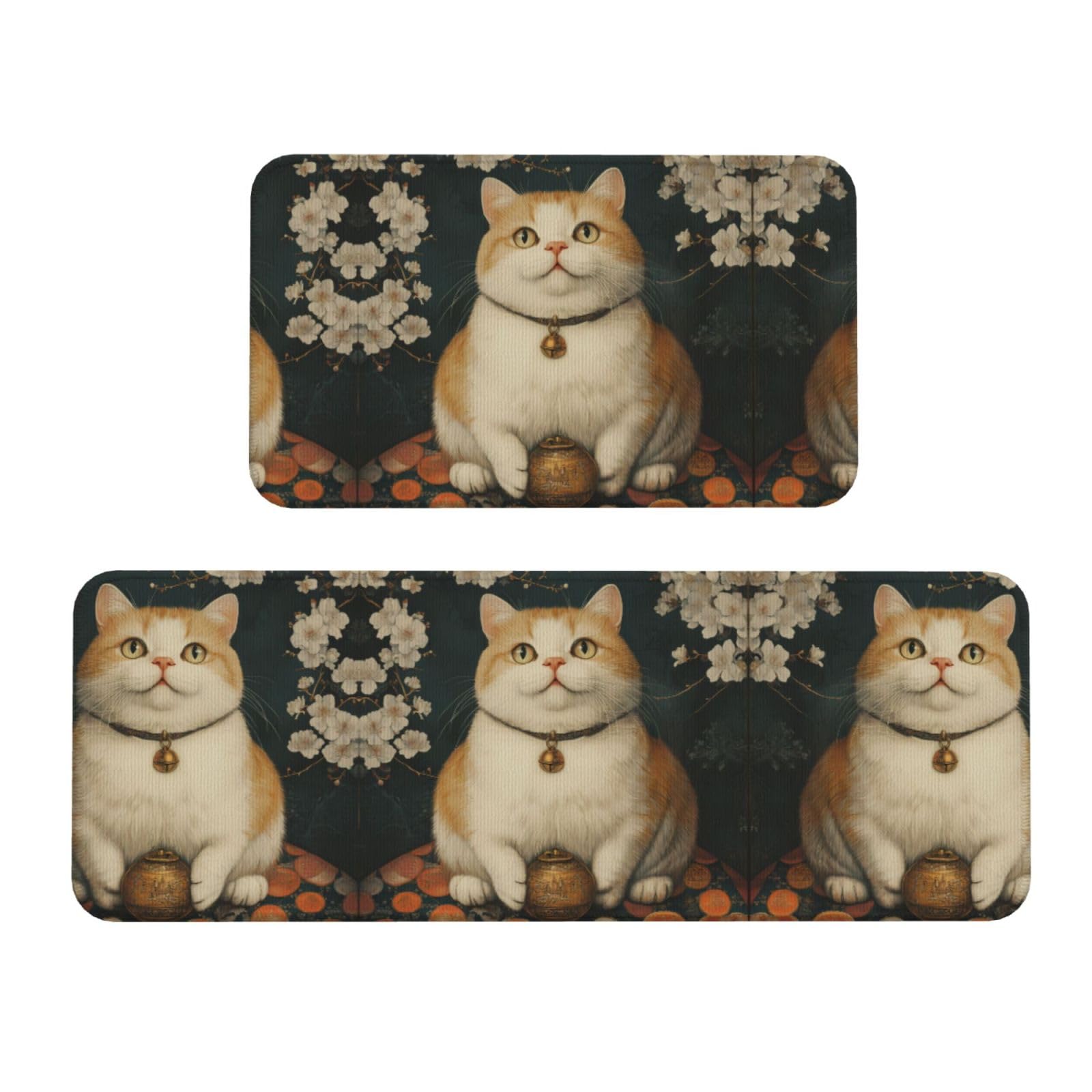 Alfombrillas de cocina antideslizantes con estampado de gato gordo para evitar resbalones