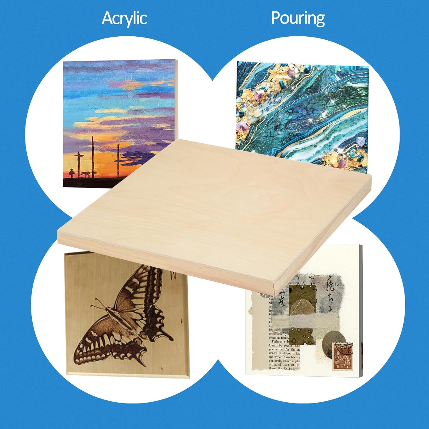 Falling in Art 2 Pack Unfinished Wooden Canvas Panels, 10x10 Gallery Birch Wood Panels Kit, 1 1/2" Deep Art Cradle Boards for Acrylic Painting, Pouring and Burning