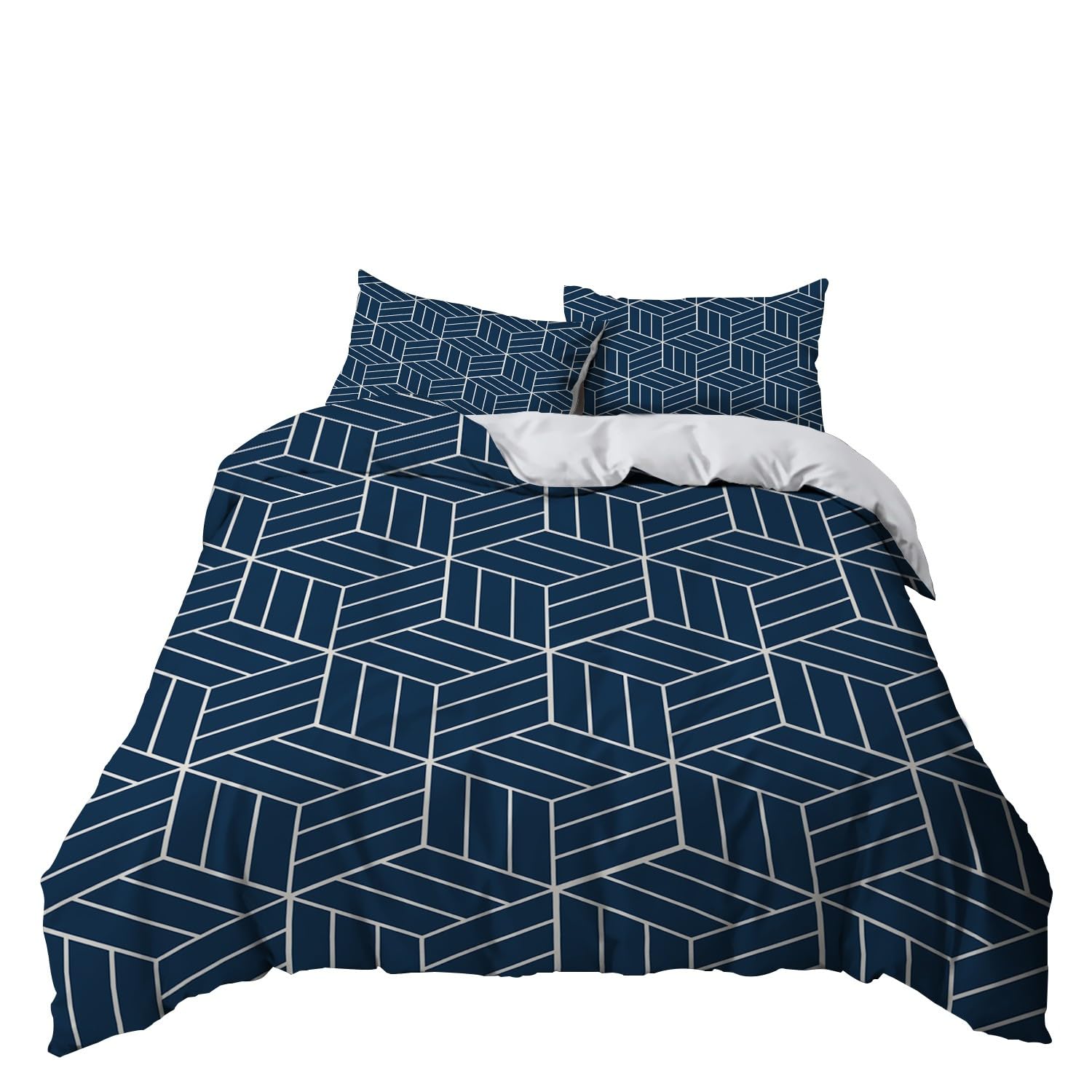 Bettwäsche 155x220 cm Blaues Geometrisches Muster, Bettbezug 3teilig Weiche Allergiker Microfaser Bettwäsche-Sets, Deckenbezug mit Reißverschluss und 2 Kissenbezüge 80x80cm