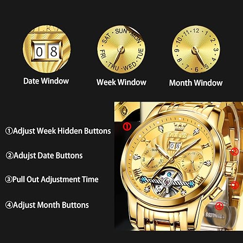 Miniatura 6 de OLEVS Reloj mecánico para hombre, relojes clásicos de plata para hombres, reloj de acero inoxidable impermeable con números romanos para hombre,