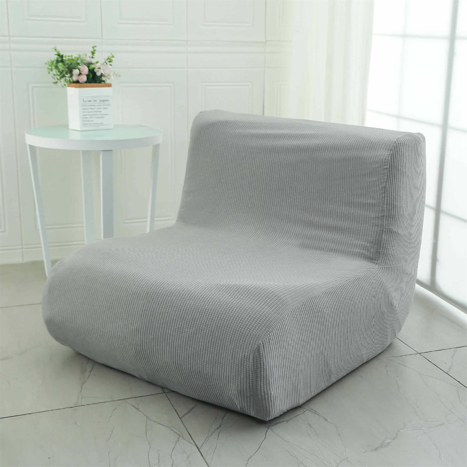 Surwin Armless Sofa Cover 1 Seater, Lazy Floor Sofa Cover Stretch Armless Chair Slipcover Lazy Floor Sofa Couch Cover Folding Sofa Bed Cover Non-Armrest Furniture Protector (Plaid Light Grey)