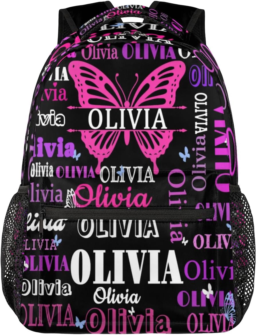 Personalized Backpack with Name Waterproof Bag for Birthday Holiday Gift Colorful Name and Butterflies for Women