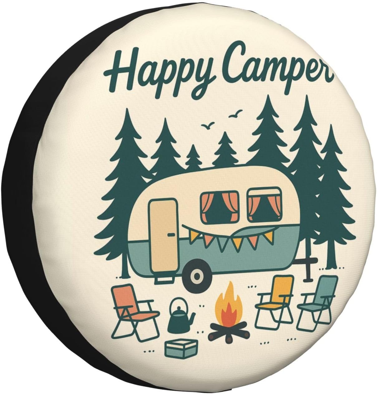 Cute Raccoon Camping Spare Tire Cover with Cartoon Raccoons Roasting Marshmallows by Campfire – Waterproof Vehicle Wheel Cover for RV, Truck, Cars Trailer & Camper Decor 16 Inch