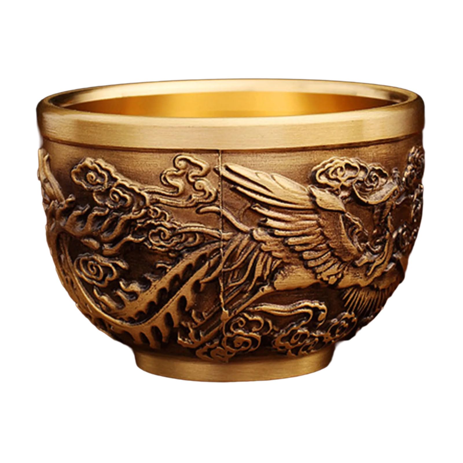 Msioytog Delicate 6Cm Dragon Phoenixes Coppers Cup Statue Hand Carved Antique Finish for Home Decors and Wedding Gift Ancient Bronze Figurine