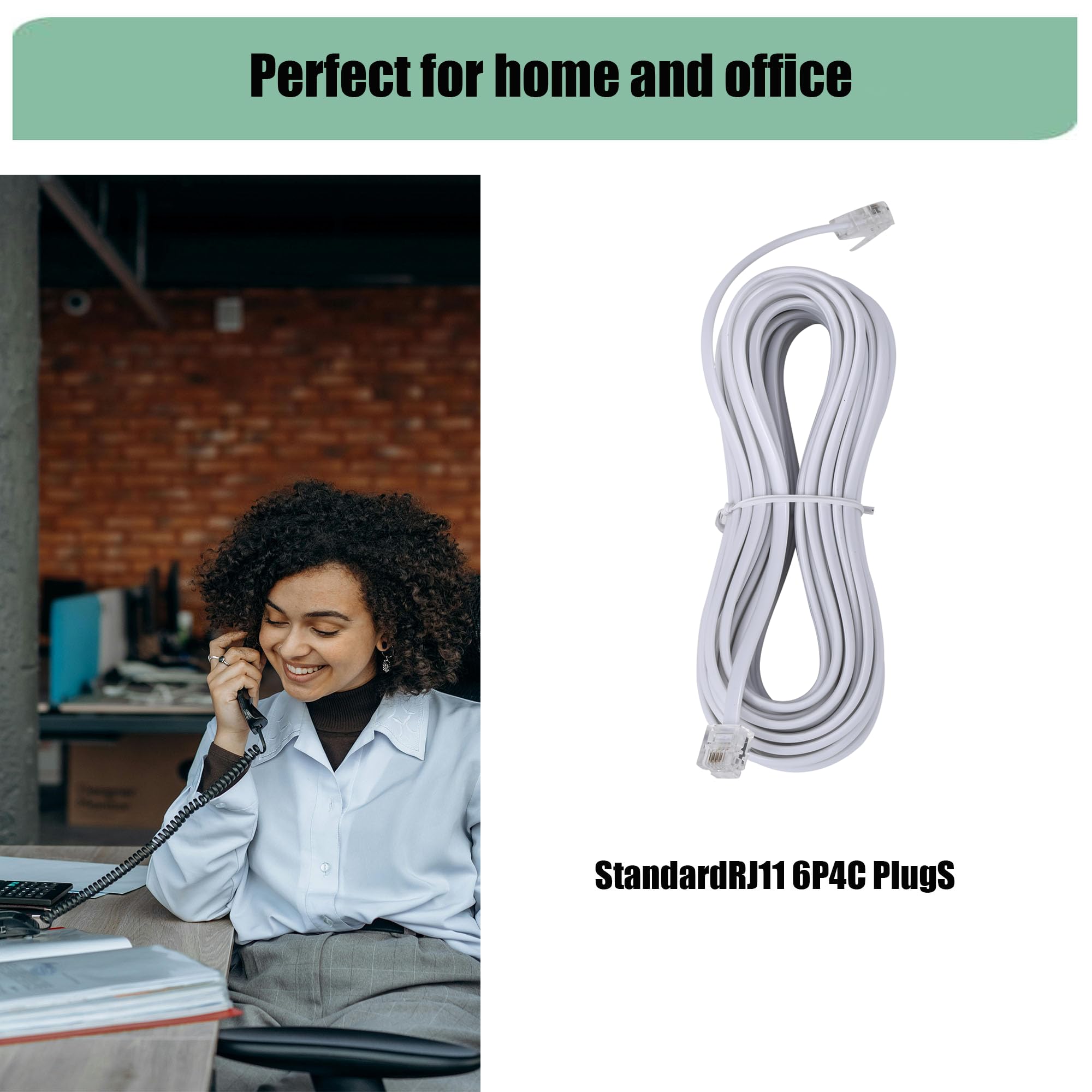 30 m langes Telefon-Verlängerungskabel, Telefonkabel, mit Standard-RJ11-Stecker und 2,5 cm Kupplungen und 30 Kabelclip-Halterungen, Weiß