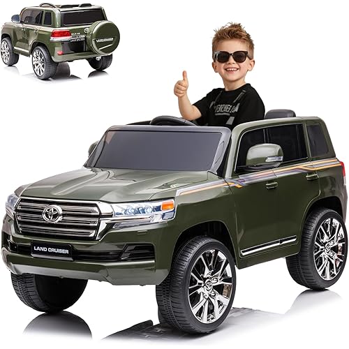 12V Ride On Car, Licensed Toyota Land Cruiser with Remote Control, Electric Car for Kids with Battery Powered, 3 Speeds, Music, Horn, LED Lights, Green