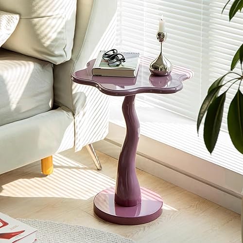 Miniatura 6 de Mesa auxiliar de madera con forma de flor, elegante mesa de centro para sofá pequeño con pedestal redondo, mesa auxiliar moderna de estilo simple