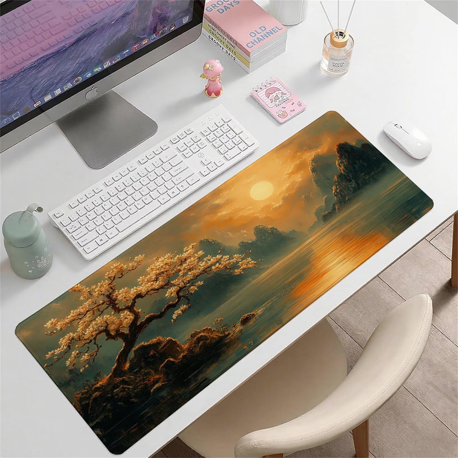 Żółta podkładka pod mysz XXL 1400 x 600 x 3 mm uchwyt pod biurko akcesoria antypoślizgowa gumowa podstawa i zszyte krawędzie podkładka pod mysz dla graczy do dekoracji biura dekoracyjnego, prezenty